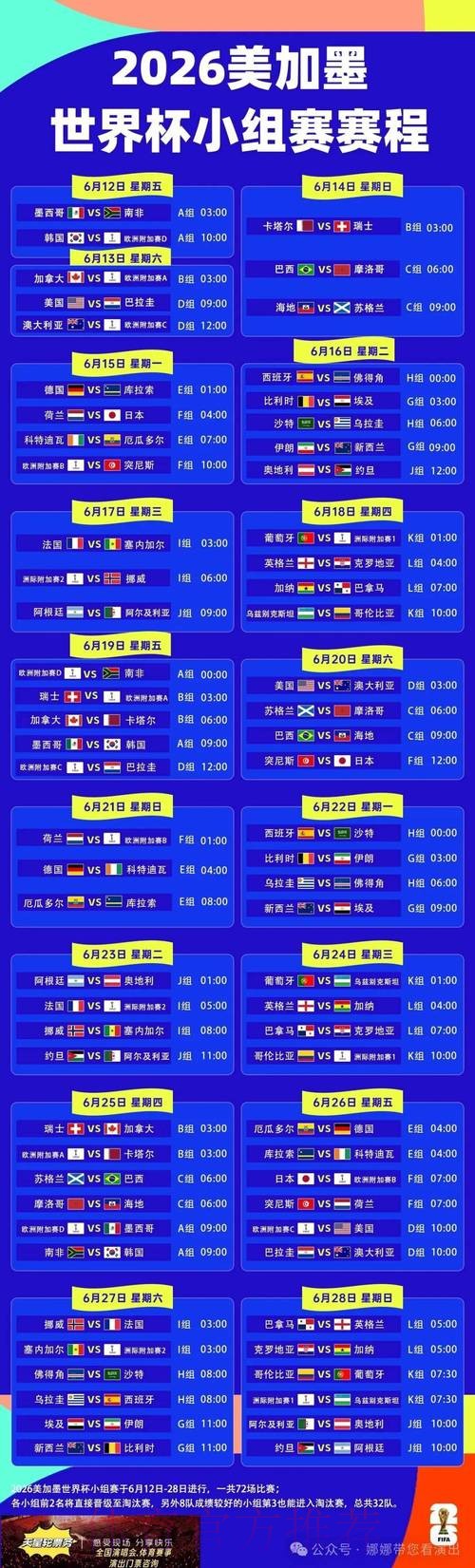 2026世界杯赛程一览实时赛程直播平台